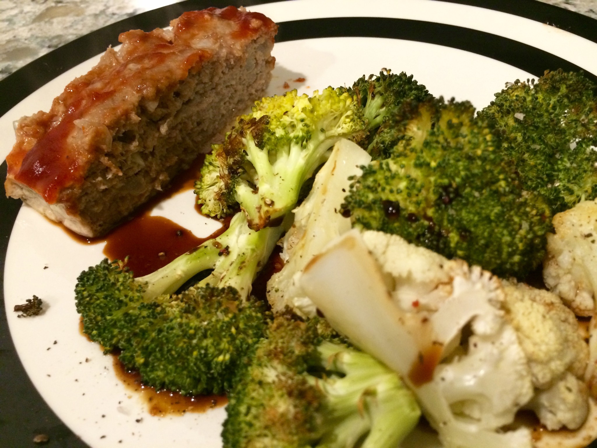 30 Minute Dinner Turkey Meatloaf with Roasted Broccoli & Cauliflower Floret Recipe. A Healthier Alternative to the classic dish.