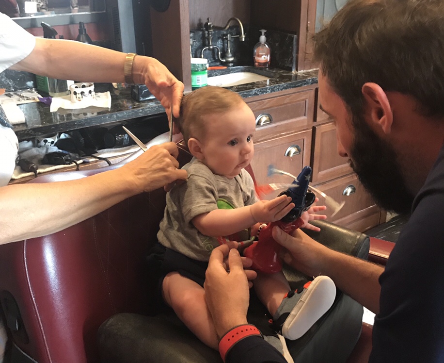 First Hairtcut at Disney World Harmony Barbershop