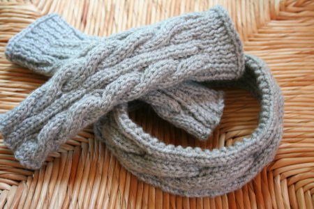 Cable Knit Gloves & Ear Warmer