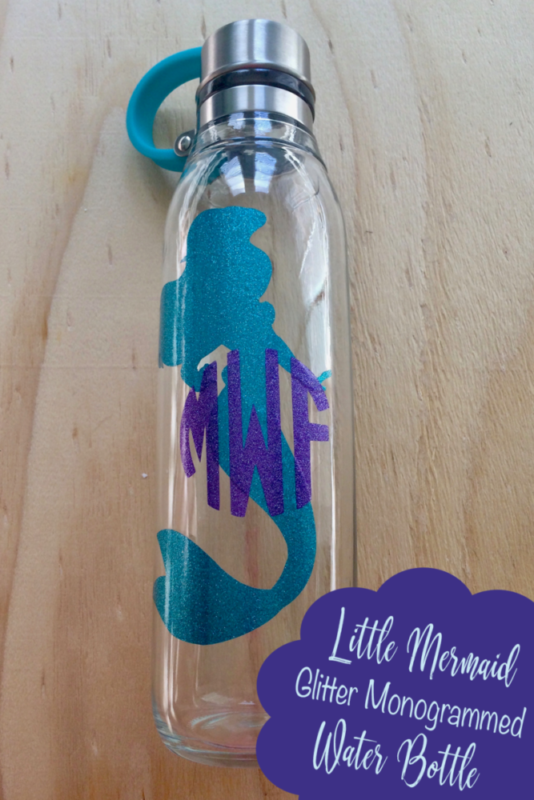 Little Mermaid Glitter Monogrammed Water Bottle